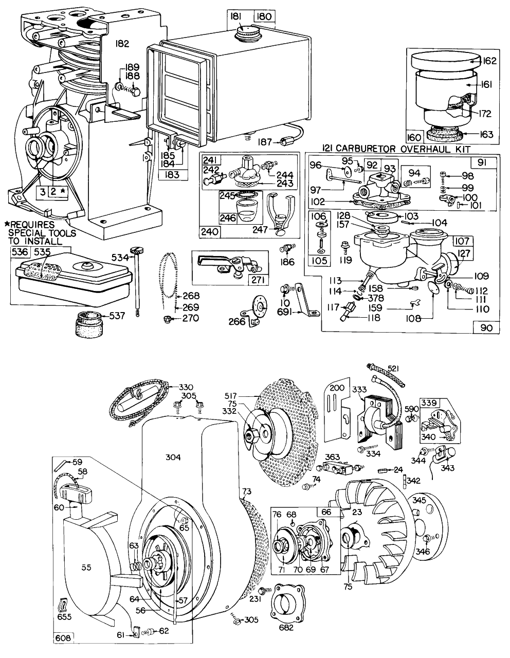 Carb,a/C,fuel Tank,rewind Diagram and Parts List for 145401-0140-XX  Briggs and Stratton Engine